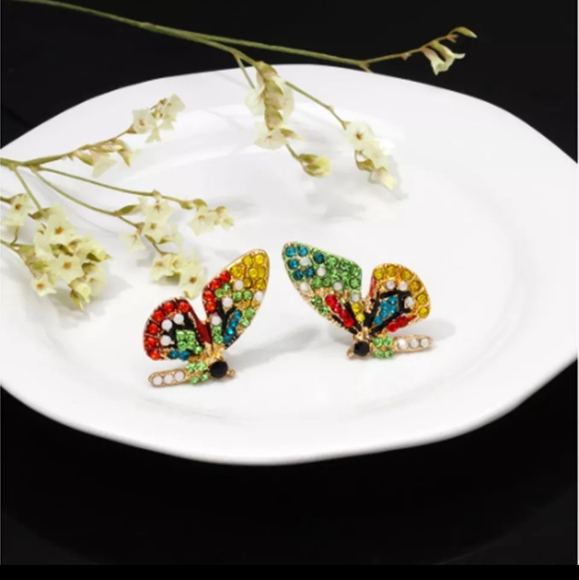 Rhinestone Butterfly Earrings.  (Bin1C) - Picture 8 of 8
